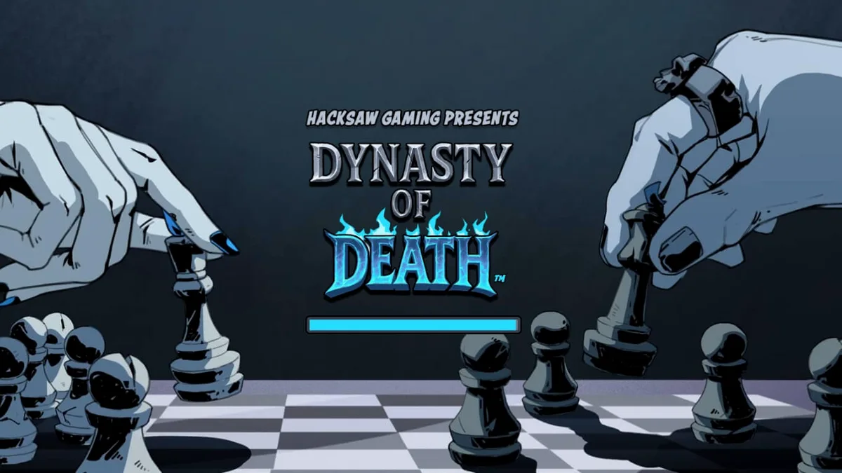 Tampilan visual slot Dynasty of Death dengan tema mitologi gelap dan mekanik DuelReels