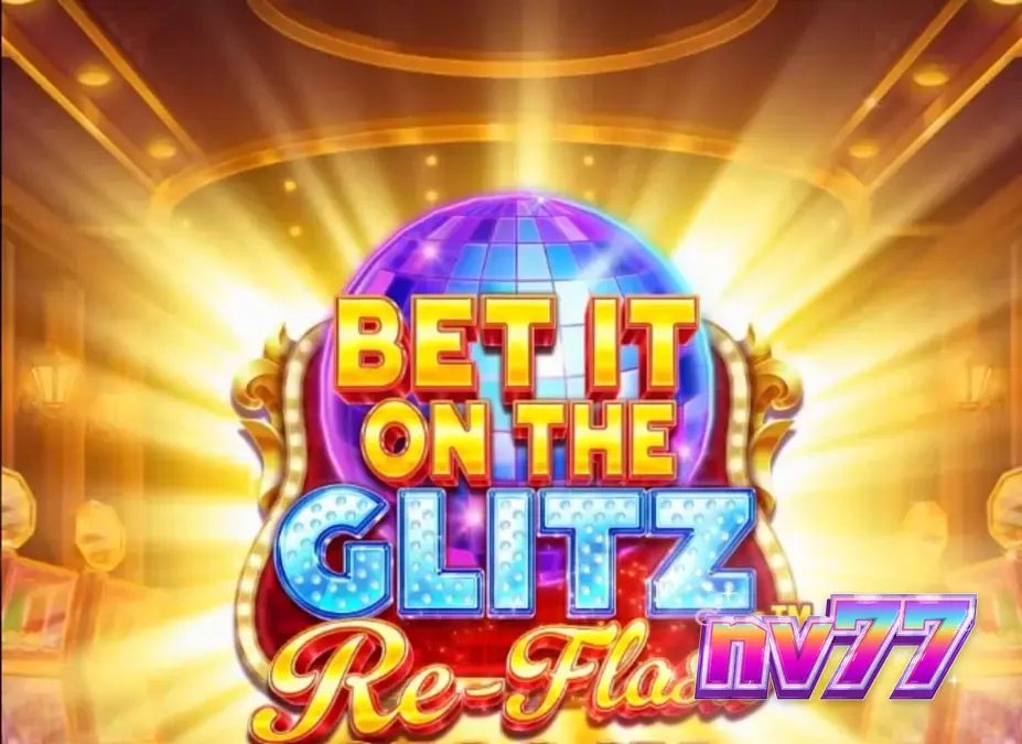 Tampilan layar permainan slot Bet It on the Glitz Re-Flash dengan tema kasino neon dan simbol permata.
